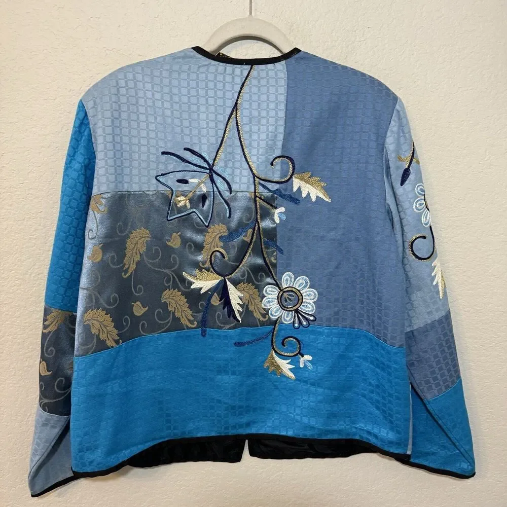 Alex Kim Patchwork Sz.M, Floral Embroidered Artsy Printed Jacket, Button Clz.‎